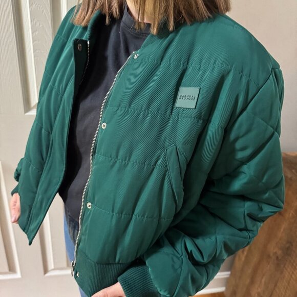 Barneys New York Emerald Green Puffer Bomber Jacket - Picture 3 of 4